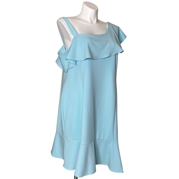 Julia Jordan One Strap Ruffle Shoulder Dress, Light Blue Women's Size 20W - Picture 3 of 10